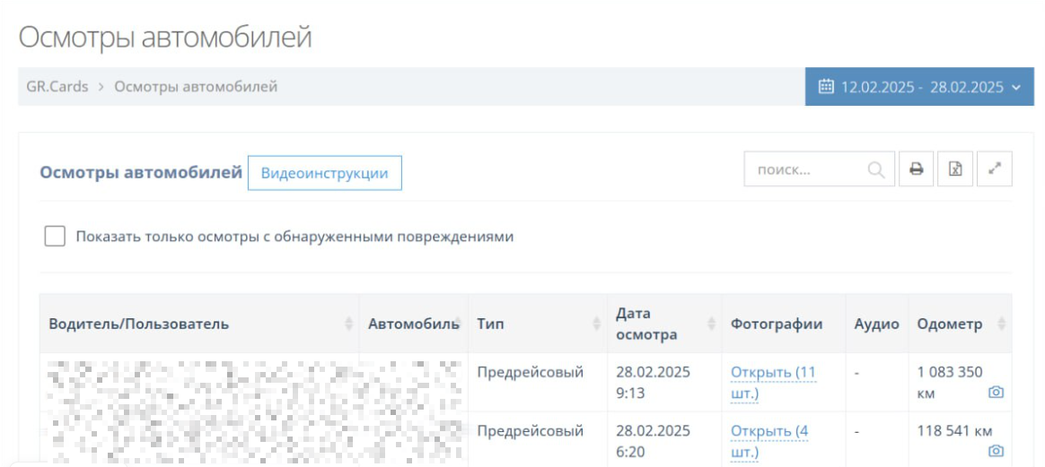 Список осмотров