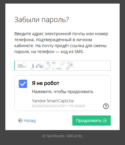 Укажите почту для восстановления пароля и пройдите капчу
